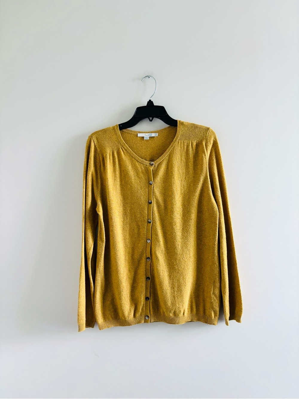 Boden Cardigan Sweater Yellow Cotton Cashmere Womens 12 Preppy Classic